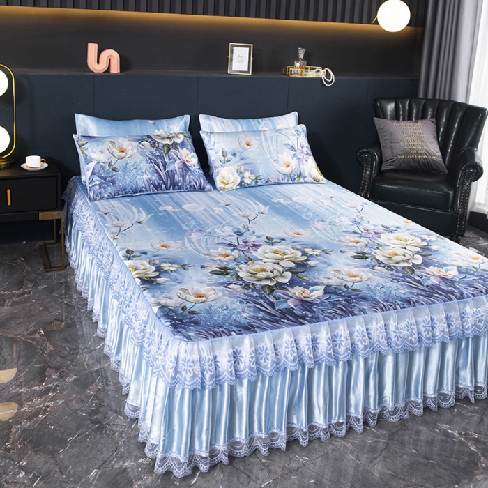 91家纺网 家纺一手货源 找家纺 迷仙巢2021新款冰丝凉席（床裙款） 清新花语