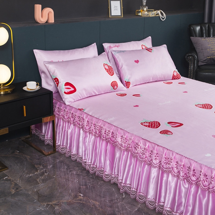 91家纺网 家纺一手货源 找家纺 迷仙巢2021新款冰丝凉席（床裙款） 甜心草莓