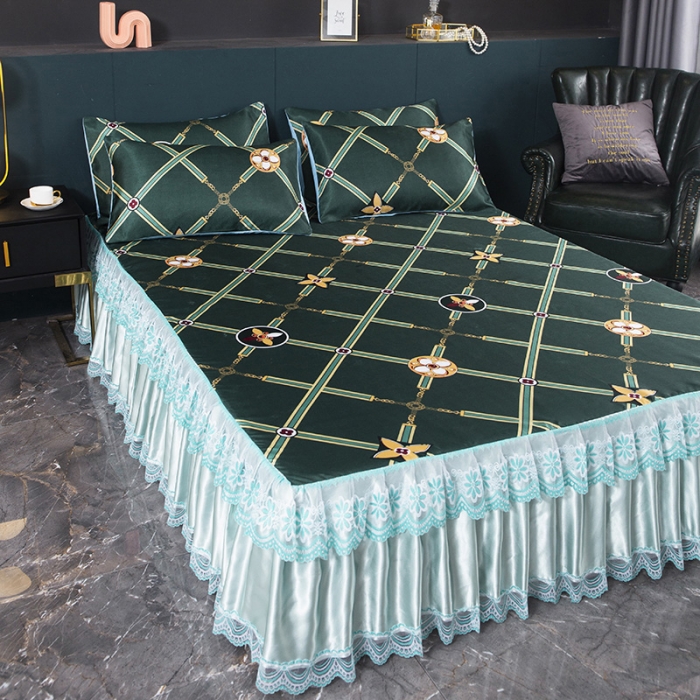 91家纺网 家纺一手货源 找家纺 迷仙巢2021新款冰丝凉席（床裙款） 英伦风范