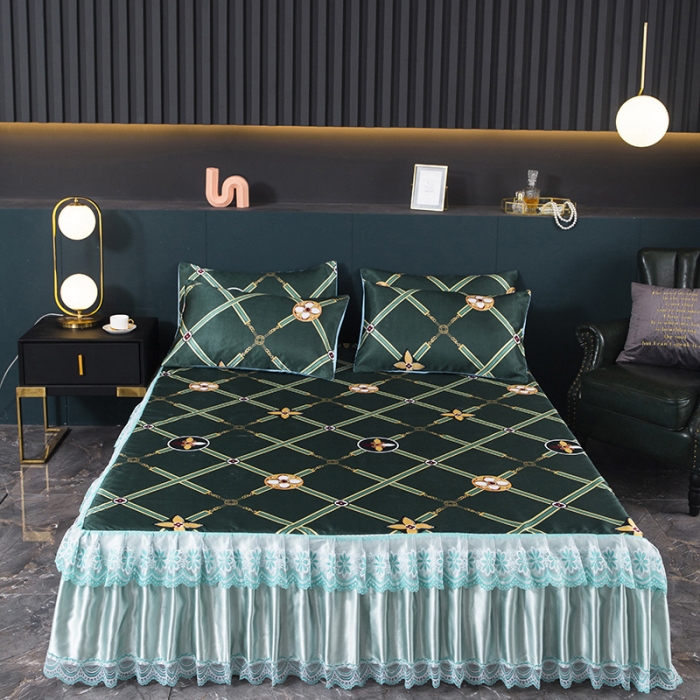 91家纺网 家纺一手货源 找家纺 迷仙巢2021新款冰丝凉席（床裙款） 英伦风范