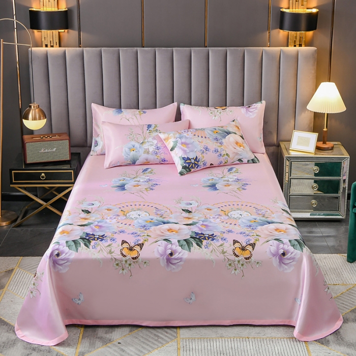 91家纺网 家纺一手货源 找家纺 迷仙巢2021新款印花冰丝凉席（床单款） 春色满园粉