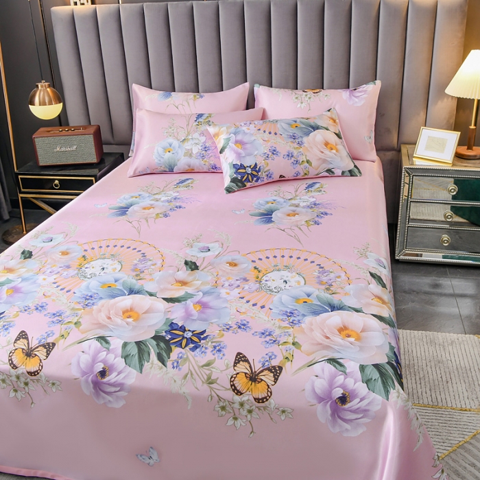 91家纺网 家纺一手货源 找家纺 迷仙巢2021新款印花冰丝凉席（床单款） 春色满园粉