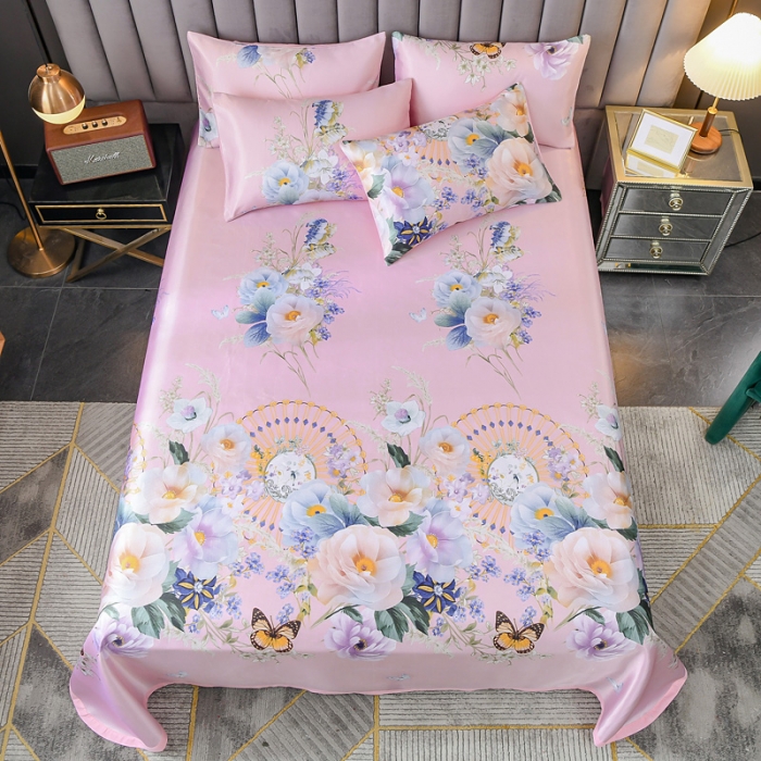 91家纺网 家纺一手货源 找家纺 迷仙巢2021新款印花冰丝凉席（床单款） 春色满园粉