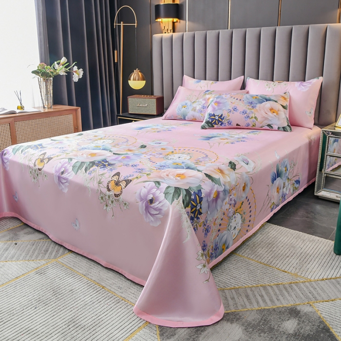 91家纺网 家纺一手货源 找家纺 迷仙巢2021新款印花冰丝凉席（床单款） 春色满园粉