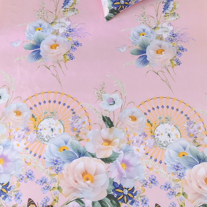 91家纺网 家纺一手货源 找家纺 迷仙巢2021新款印花冰丝凉席（床单款） 春色满园粉