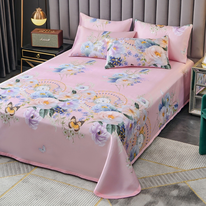 91家纺网 家纺一手货源 找家纺 迷仙巢2021新款印花冰丝凉席（床单款） 春色满园粉