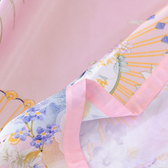 91家纺网 家纺一手货源 找家纺 迷仙巢2021新款印花冰丝凉席（床单款） 春色满园粉