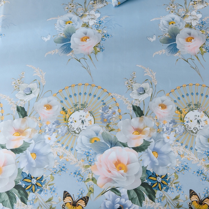 91家纺网 家纺一手货源 找家纺 迷仙巢2021新款印花冰丝凉席（床单款） 春色满园蓝