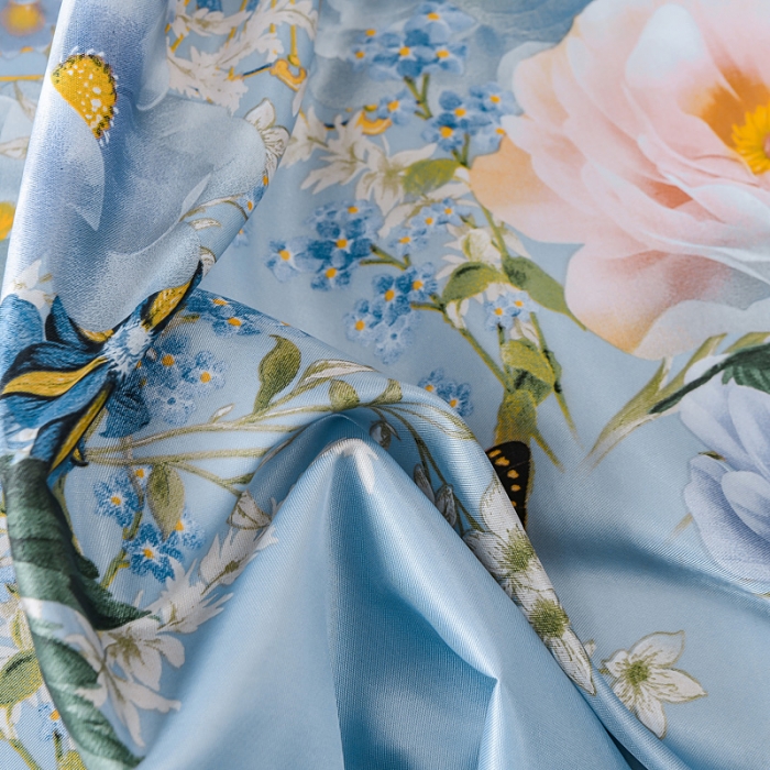 91家纺网 家纺一手货源 找家纺 迷仙巢2021新款印花冰丝凉席（床单款） 春色满园蓝