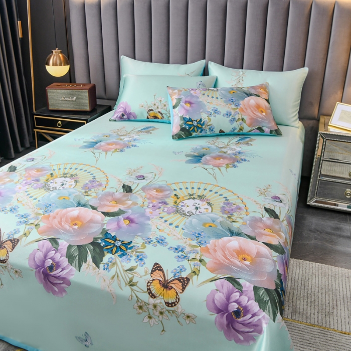 91家纺网 家纺一手货源 找家纺 迷仙巢2021新款印花冰丝凉席（床单款） 春色满园绿