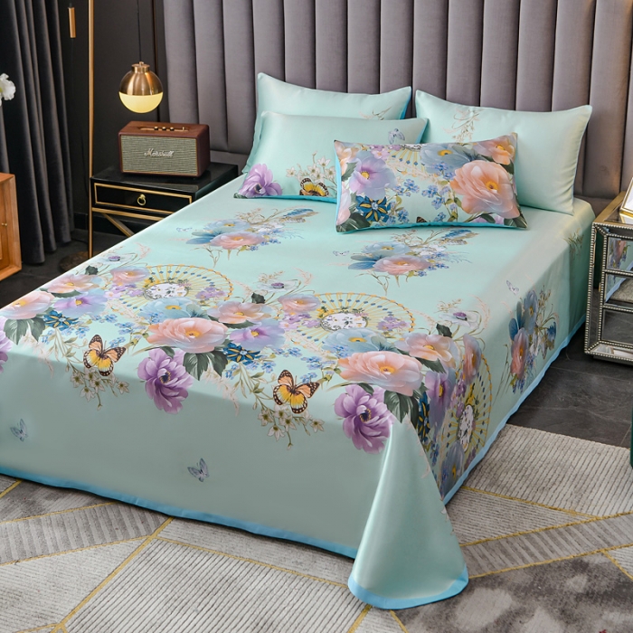 91家纺网 家纺一手货源 找家纺 迷仙巢2021新款印花冰丝凉席（床单款） 春色满园绿