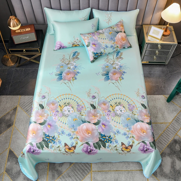 91家纺网 家纺一手货源 找家纺 迷仙巢2021新款印花冰丝凉席（床单款） 春色满园绿