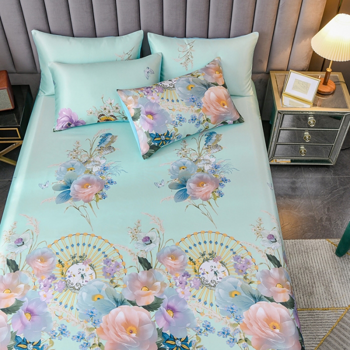 91家纺网 家纺一手货源 找家纺 迷仙巢2021新款印花冰丝凉席（床单款） 春色满园绿