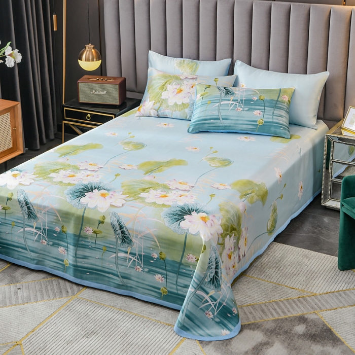 91家纺网 家纺一手货源 找家纺 迷仙巢2021新款印花冰丝凉席（床单款） 荷塘月色