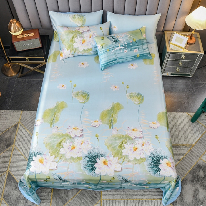 91家纺网 家纺一手货源 找家纺 迷仙巢2021新款印花冰丝凉席（床单款） 荷塘月色