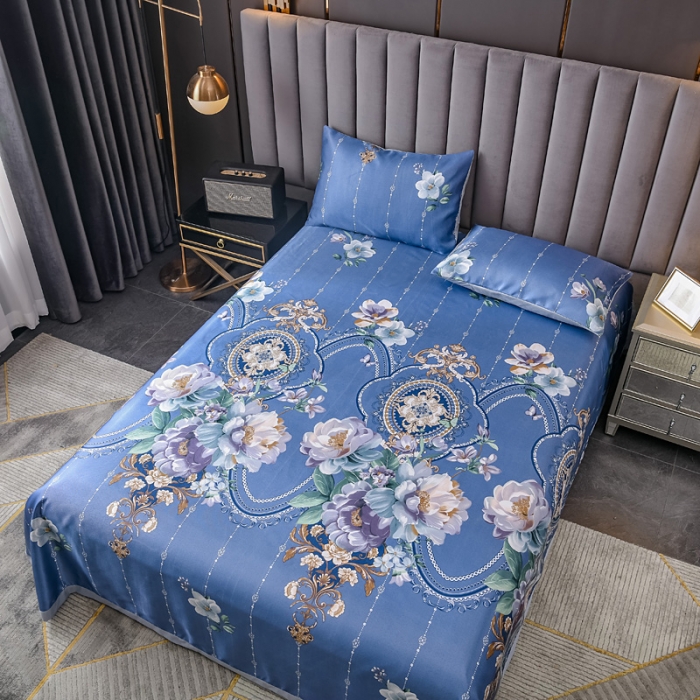 91家纺网 家纺一手货源 找家纺 迷仙巢2021新款印花冰丝凉席（床单款） 花开富贵