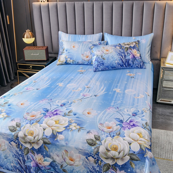 91家纺网 家纺一手货源 找家纺 迷仙巢2021新款印花冰丝凉席（床单款） 清新花语