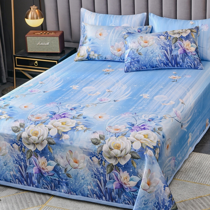 91家纺网 家纺一手货源 找家纺 迷仙巢2021新款印花冰丝凉席（床单款） 清新花语