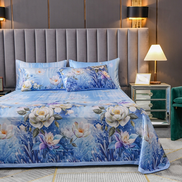 91家纺网 家纺一手货源 找家纺 迷仙巢2021新款印花冰丝凉席（床单款） 清新花语