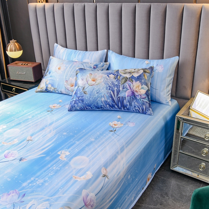 91家纺网 家纺一手货源 找家纺 迷仙巢2021新款印花冰丝凉席（床单款） 清新花语