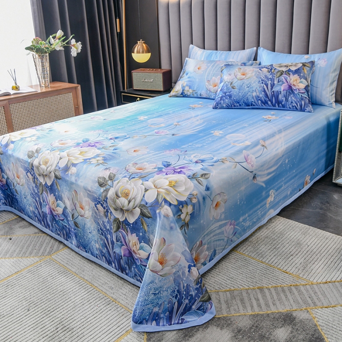 91家纺网 家纺一手货源 找家纺 迷仙巢2021新款印花冰丝凉席（床单款） 清新花语