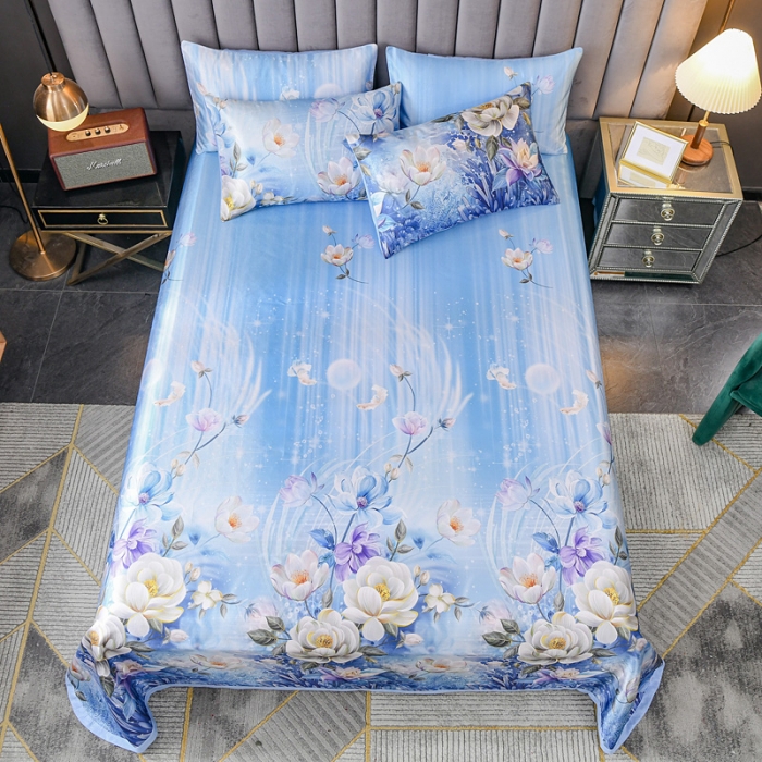 91家纺网 家纺一手货源 找家纺 迷仙巢2021新款印花冰丝凉席（床单款） 清新花语