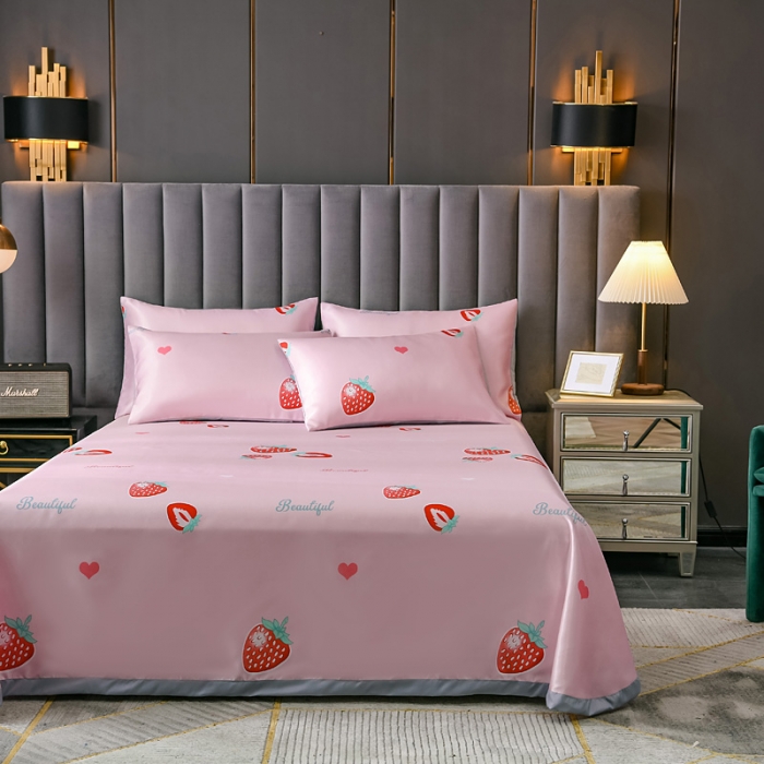 91家纺网 家纺一手货源 找家纺 迷仙巢2021新款印花冰丝凉席（床单款） 甜心草莓