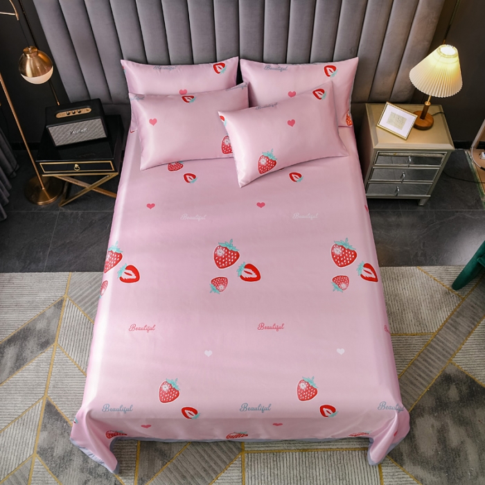 91家纺网 家纺一手货源 找家纺 迷仙巢2021新款印花冰丝凉席（床单款） 甜心草莓