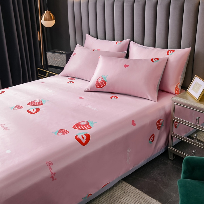 91家纺网 家纺一手货源 找家纺 迷仙巢2021新款印花冰丝凉席（床单款） 甜心草莓