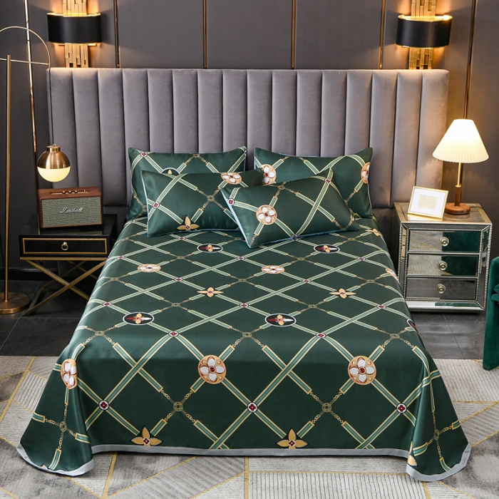 91家纺网 家纺一手货源 找家纺 迷仙巢2021新款印花冰丝凉席（床单款） 英伦风范