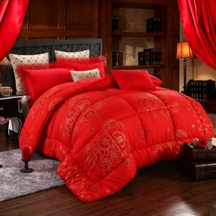 91家纺网 家纺一手货源 找家纺 浩情国际 2026新款烫金婚庆被子 龙凤被-红