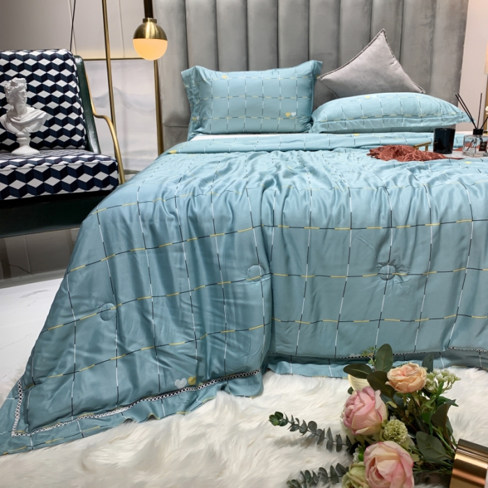 91家纺网 家纺一手货源 找家纺 棉生活家纺 2022新款莫代尔天丝夏被 卡洛特-绿