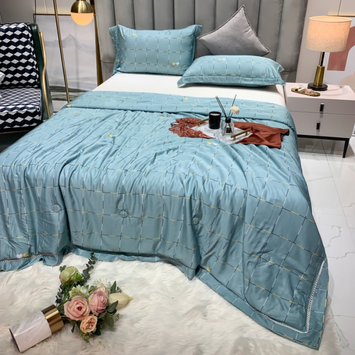 91家纺网 家纺一手货源 找家纺 棉生活家纺 2022新款莫代尔天丝夏被 卡洛特-绿