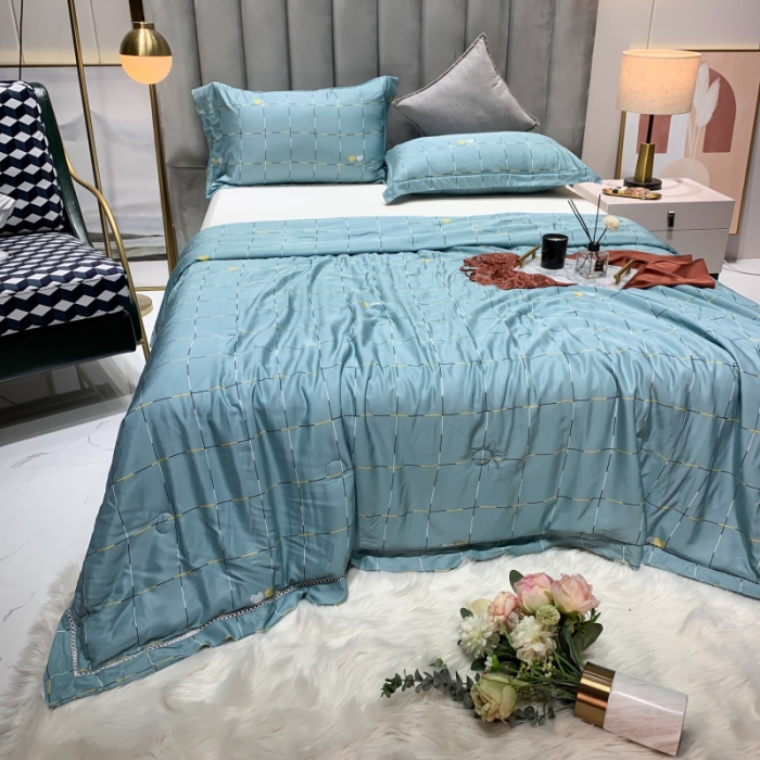 91家纺网 家纺一手货源 找家纺 棉生活家纺 2022新款莫代尔天丝夏被 卡洛特-绿