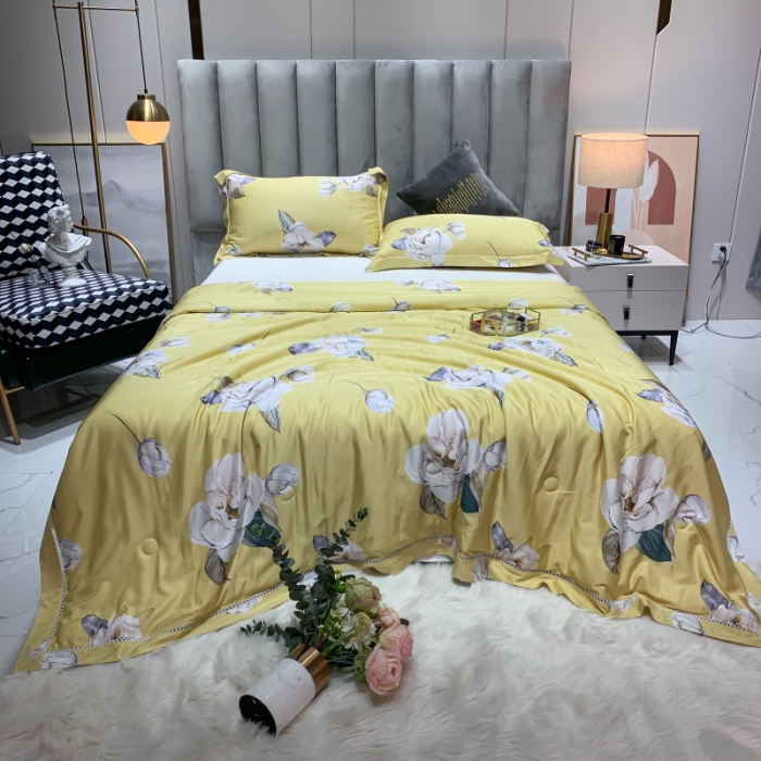 91家纺网 家纺一手货源 找家纺 棉生活家纺 2022新款莫代尔天丝夏被 邂逅花语-黄