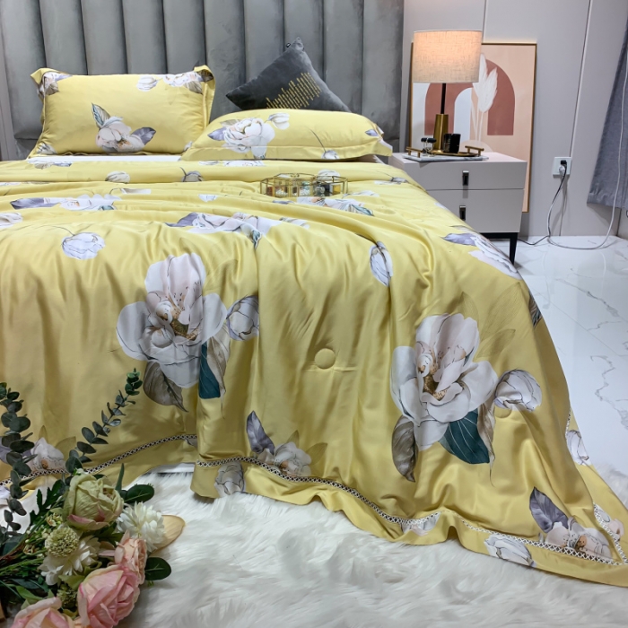91家纺网 家纺一手货源 找家纺 棉生活家纺 2022新款莫代尔天丝夏被 邂逅花语-黄