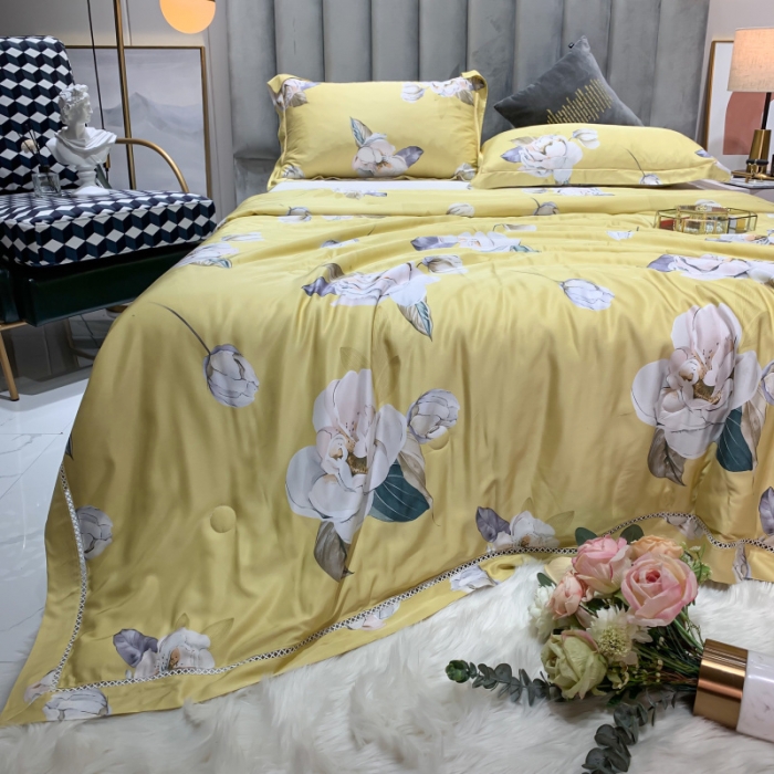 91家纺网 家纺一手货源 找家纺 棉生活家纺 2022新款莫代尔天丝夏被 邂逅花语-黄