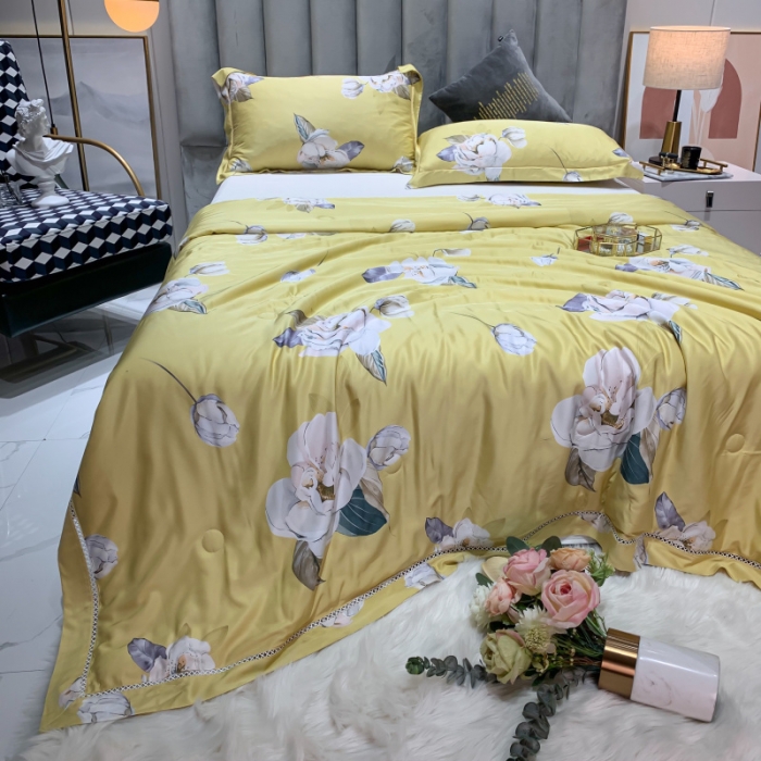 91家纺网 家纺一手货源 找家纺 棉生活家纺 2022新款莫代尔天丝夏被 邂逅花语-黄