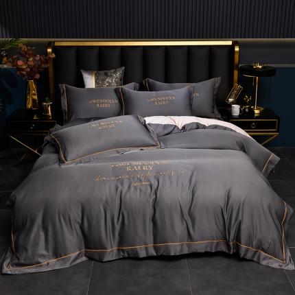 意尚风情2023新款绣花水洗真丝四件套 千韵-高级灰