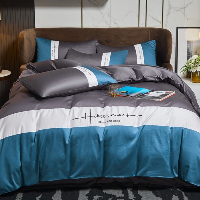 91家纺网 家纺一手货源 找家纺 凡客 2021春夏新款水洗真丝三拼绣花四件套-奥兰多 深灰