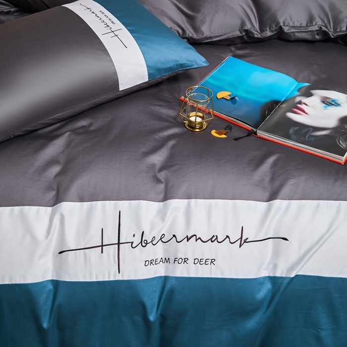 91家纺网 家纺一手货源 找家纺 凡客 2021春夏新款水洗真丝三拼绣花四件套-奥兰多 深灰