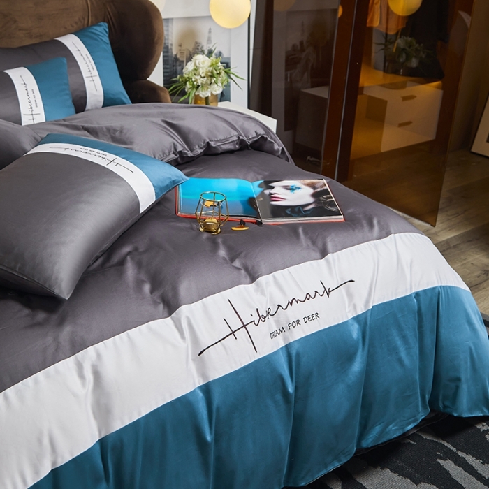 91家纺网 家纺一手货源 找家纺 凡客 2021春夏新款水洗真丝三拼绣花四件套-奥兰多 深灰