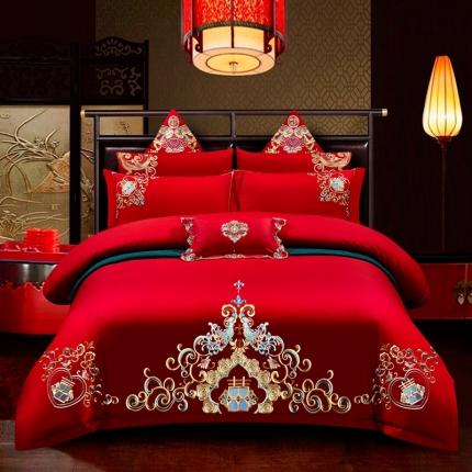 91家纺网 家纺一手货源 找家纺 （总）用心 2023新款婚庆绣花款套件婚庆多件套