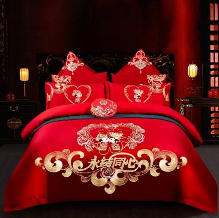 91家纺网 家纺一手货源 找家纺 （总）用心 2023新款婚庆绣花款套件婚庆多件套