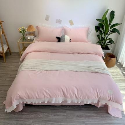 91家纺网 家纺一手货源 找家纺 （总）源启生活 2021超柔雪纺花边A类全棉双层纱四件套纯棉