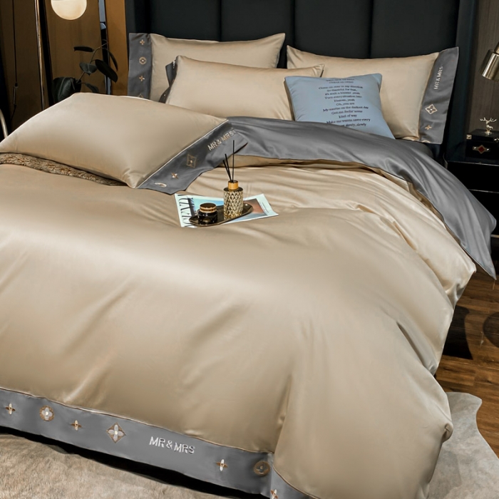 91家纺网 家纺一手货源 找家纺 蓝米卡夫 2021新款艾迪&amp;卡夫单枕套 卡夫-香槟+绅士灰