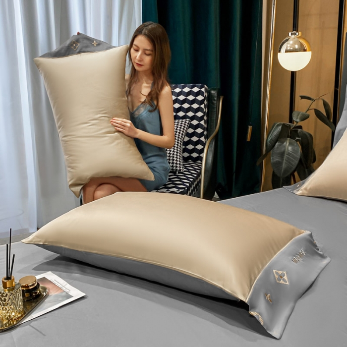 91家纺网 家纺一手货源 找家纺 蓝米卡夫 2021新款艾迪&amp;卡夫单枕套 卡夫-香槟+绅士灰