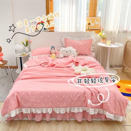 91家纺网 家纺一手货源 找家纺 婳庭2021新款全棉水洗棉夏被四件套被套四件套单夏被 粉