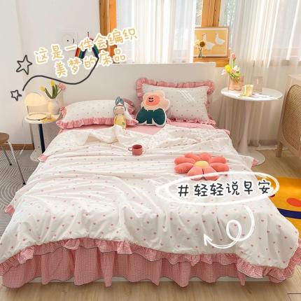 91家纺网 家纺一手货源 找家纺 婳庭2021新款全棉水洗棉夏被四件套被套四件套单夏被 粉白