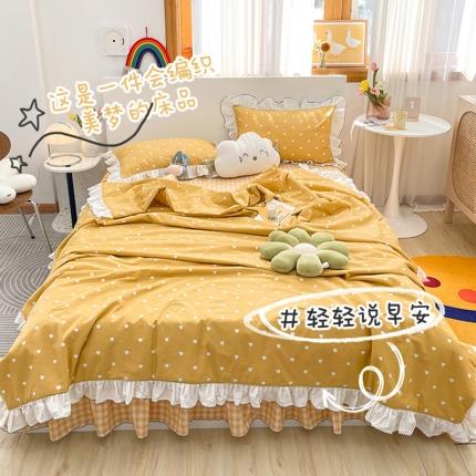 91家纺网 家纺一手货源 找家纺 婳庭2021新款全棉水洗棉夏被四件套被套四件套单夏被 黄
